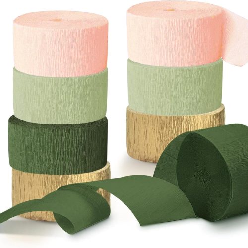 Wedding Party Decorations, 8 Rolls Moss Sage Green Pink Crepe Paper Streamers for Boho Baby Shower, Wedding, Engagement Party, Spring Party, Birthday Party Supplies, 82 ft Long