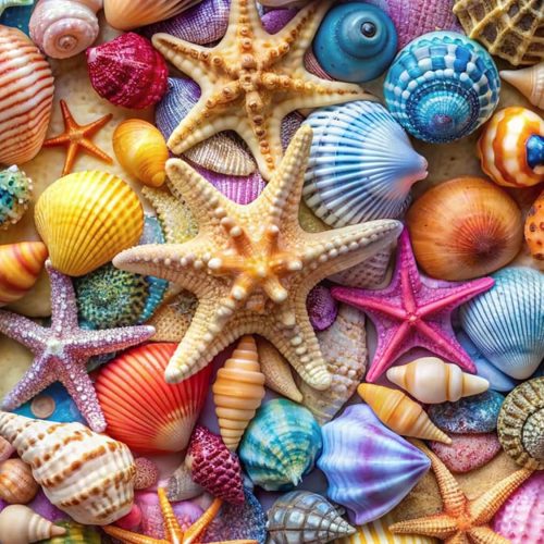 GOUOYANA Diamond Art Kits for Adults,5D Colorful Seashell and Starfish DIY Full Drill Diamond Painting Kits for Beginner,Premium Gem Dots Home Wall Decor Gift (12x16 Inch)