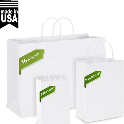 2 MESHA 16x6x12'' White Kraft Paper Bags With Handles,50 Pack Large Gift Bags Bulk Bulk Reusable for Business,Retail,Birthday,Wedding,Party,Favor,Merchandise,Grocery Shopping Bag
