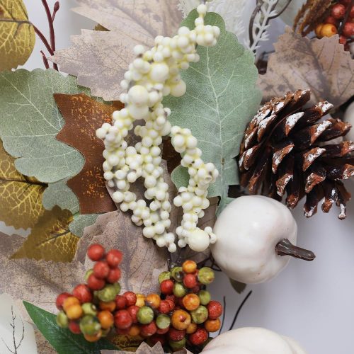 4 Fall Wreaths for Front Door, DECSPAS 20" Fall Wreath with Artificial Maple Leaves Pumpkin Berries for Autumn Decor, Thanksgiving Harvest Door Decorations for Home, Wall, Window