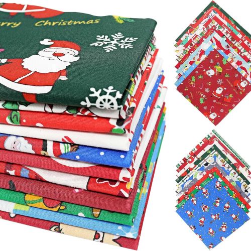 Christmas Quilting Fabric Bundles, 20 Pcs Different Pattern Fabric Squares with Snowman and Santa, Cotton Sewing Crafting DIY Supplies (9.8 x 9.8 Inch/25 x 25 cm)