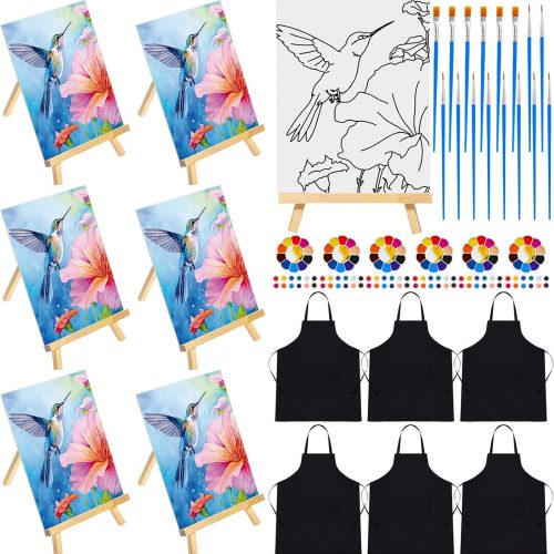 48 Pcs Pre Drawn Canvas Painting Set Sip and Paint Kit Pre Canvas for Adults Family Sip and Paint Party Favor DIY Virtual Party Gifts(Hummingbird)