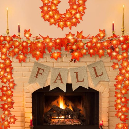 4 MISS FANTASY 13.2FT Fall Leaves Garland with Banner, 2 Pack Fall Decorations for Home Fall Room Door Porch Decor Autumn Thanksgiving Decortions for Mantle Fireplace Kitchen Office Indoor Outdoor