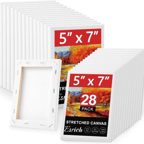 Stretched Canvas for Painting 5x7, 28 Pack Small Canvases 5/8" Profile Primed Acid-Free Blank Canvas for Kids & Artists
