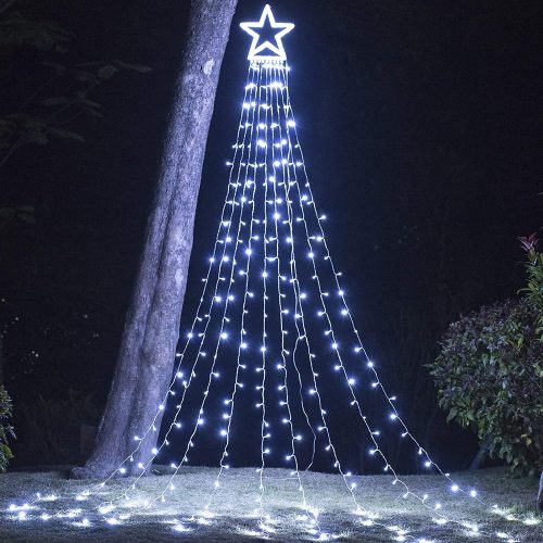 (Upgraded) Christmas Decoration Outdoor Star String Lights, 320 LED Christmas Tree Topper Lights with 12" Lighted Star for Halloween Christmas New Year Holiday Garden Yard (White)