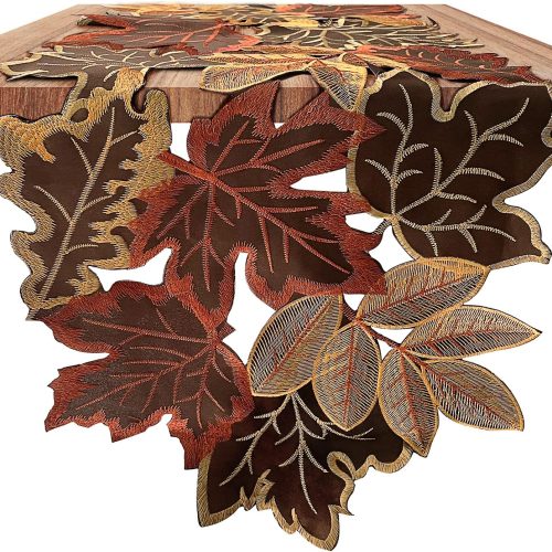 Set of 4 Fall Embroidered Placemats with Maple Leaves Design, Farmhouse Fall Thanksgiving Table Harvest Decorations 13.7 × 19.6 inches