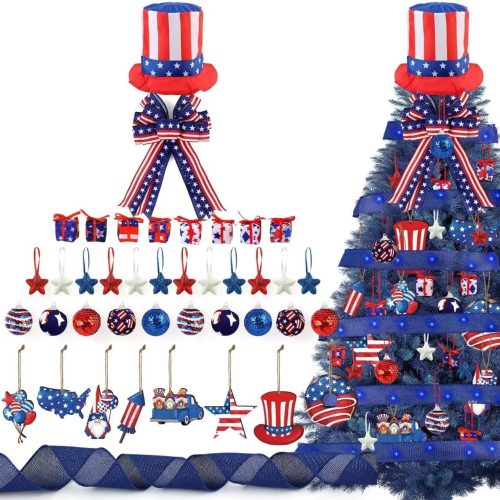 44 Pcs Fall Tree Ornaments Decorations Thanksgiving Wreath Bows Harvest Orange and Brown Decorations Fall Thanksgiving Tree Topper Hat Hanging Ornaments for Holiday Party Tree Hanging Decor