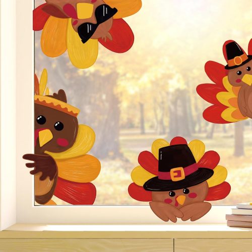Christmas Reindeer Window Clings - Cute Cartoon Animal Decals, Reusable PVC Window Decor for Winter, Birthday, Baby Shower, Party Glass Mirror, 4 Sheets