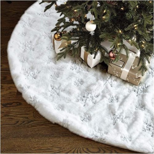 30Inch White Christmas Tree Skirt - for 4FT 5FT Xmas Tree Snowflake Christmas Tree Skirt