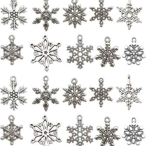 80pcs Craft Supplies Antique Silver Christmas Snowflake Charms Pendants for Crafting, Jewelry Findings Making Accessory for DIY Necklace Bracelet (M184)
