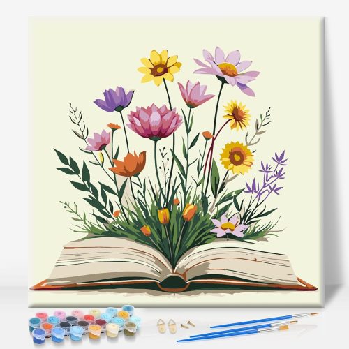 Framed Paint by Numbers Kit for Adults Beginner & Kids Ages 10-13, Books Easy Paint by Numbers with Frame, Flowers Acrylic Adult Painting by Number Kits on Canvas Framed for Gift Decor 10 x 10 Inch