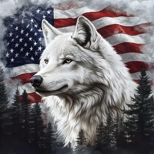 5D DIY Diamond Painting Kits for Adults, American Flag and Wolf Full Drill Embroidery Cross Stitch Crystal Rhinestone Paintings Pictures Arts Wall Decor Painting Dots Kits 11.8X11.8 inch