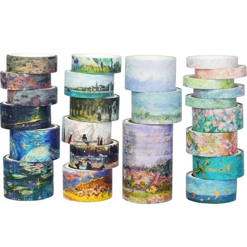 Landscape Washi Tape Set in Oil Painting Style 24 Rolls Scenery Drawing Masking Graphic Decorative Tapes for Arts, DIY Crafts, Journals, Planners, Scrapbook, Wrapping