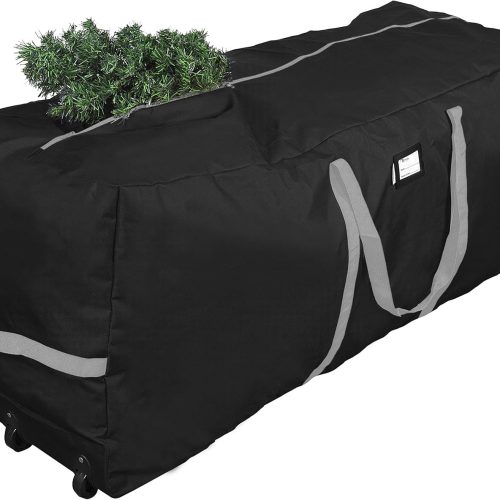 Christmas Tree Storage Bag, Fits Up to 9 foot Tall Xmas Holiday Trees 28" X 16" X 60" Extra Large Heavy Duty Xmas Box Container with Wheels (Black)