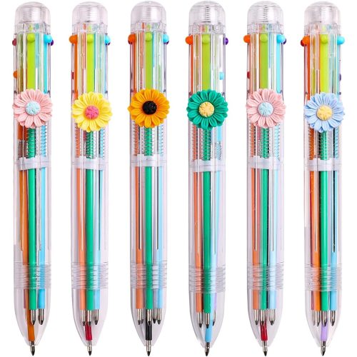 Multicolor Pens 0.5, 6-in-1 Daisy Flower Ballpoint Pens,Ballpoint Gift Clear Barrel Pens for Office School Supplies Students Planner Journaling,Assorted Ink. (8)
