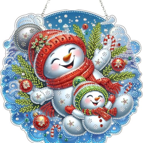 JJFox DIY Acrylic Diamond Art Painting Wreath Kits Special Shaped Rhinestone Diamond Art Window Pendants Home Garden Wall Hanging Kits Hanging Ornament (Christmas Snowman)