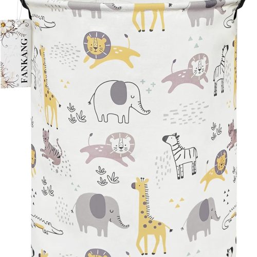 Storage Basket, Nursery Hamper Canvas Laundry Basket Foldable with Waterproof PE Coating Large Storage Baskets for Kids Boys and Girls, Office, Bedroom, Clothes,Toys(Lovely Animals)