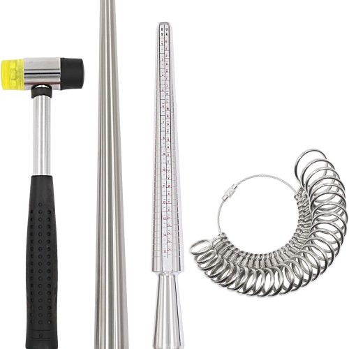 HEYMOUS Ring Sizer Mandrel Measuring Tool Steel Ring Sizing Gauge Sizers Set Rubber Jeweler's Mallet Hammer Metal Finger Size Stick Wire Wrap Rings Tools Jewelry Making Kit