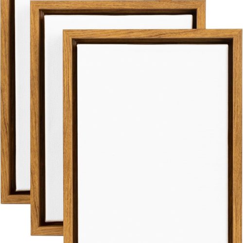 3-Pack Mini Blank Framed Canvas for Painting - 5x7 inch Extra Small Art Canvases with Wood Color Plastic Coated Frame - Pre-Primed for DIY Art Projects, Home Crafts, and Party Activities