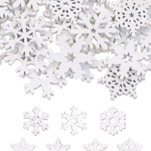 160PCS Snowflake Decorations Wood Slices Ornaments Christmas Cutouts Buttons Tags for Xmas Tree Hanging Painting DIY Crafts Projects Gifts Bags Holiday Party School Home Activity, 20MM, White