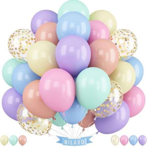 Pastel Balloons 12 Inch Pastel Rainbow Balloons 35Pcs Multicolor Colorful Macaron and Gold Confetti Balloon Set for Girls Easter Engagement Wedding Anniversary Baby Shower Birthday Party Decorations