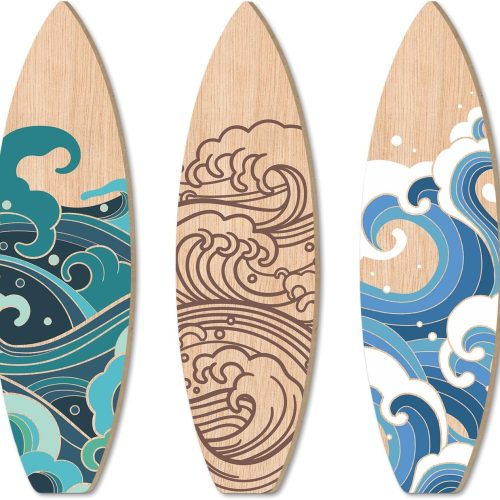 CAKIROTS 3 Pieces Summer Surfboard Wall Decor Surfboard Wooden Beach Decor for Bedroom Surf Boards for Decorating Beach Art Room Bedroom Party