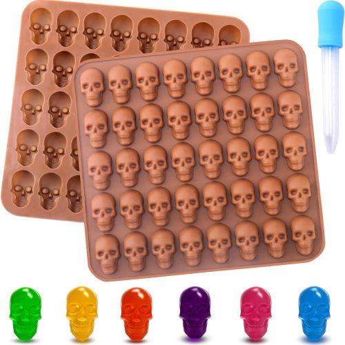 BUSOHA Gummy Skull Candy Molds Silicone, 2 Pack 40 Cavity Non-Stick Skull Silicone Molds with 1 Droppers for Chocolate, Candy, Jelly, Ice Cube, Dog Treats