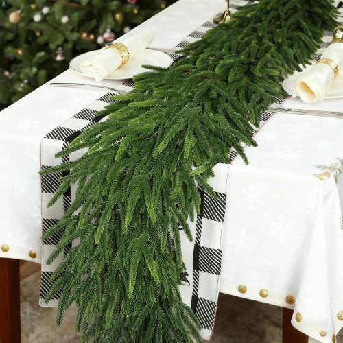 Realistic Thick and Lush Christmas Garland for Mantle Christmas Decorations Indoor Real Touch Artificial Pine Garlands for Stairs Railing Outdoor Fireplace Table Xmas Holiday Decor Winter Greenery 5FT