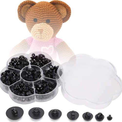 Watris Veiyi 184PCS Plastic Safety Eyes, Stuffed Animal Eyes, Black Crochet Eyes, Craft Doll Toys Eyes, Mushroom Domed Sewing Buttons for Amigurumi Stuffed Doll Plush Animal Puppet