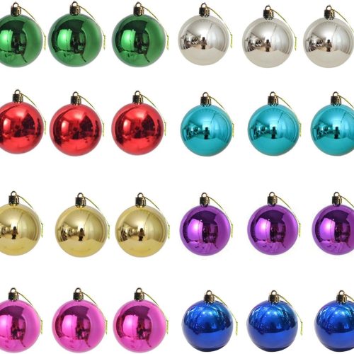 24 Pack Multicolor Mini Ball Ornaments Balls Set of 8 Color Miniature Rustic Ornaments Mini Christmas Tree Deco for Small Trees 1.2 inche