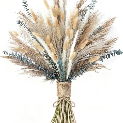 120 PCS Dried Pampas Grass, Dried Flowers, Reed Grass Bouquet for Bohemian Flowers Home Table Wedding Decoration, Rustic Farmhour.(Light Brown)