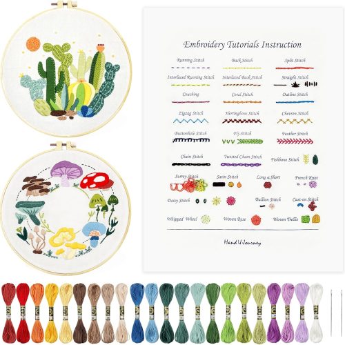 Basic Embroidery Stitch Kit – 28 Stitch Techniques with Mushroom Embroidery Set, Beginner-Friendly DIY Craft Kit for Kids and Adults