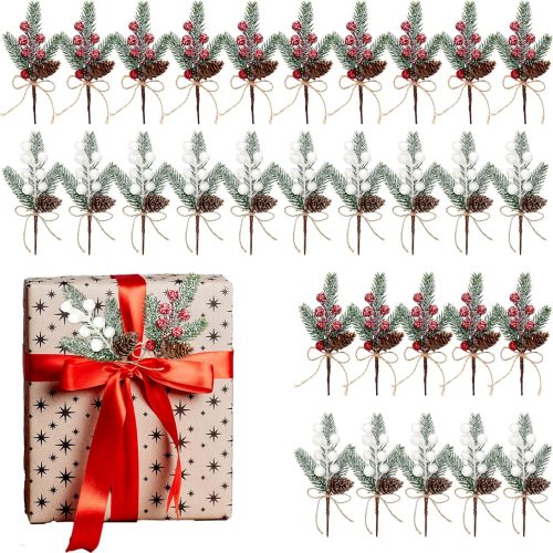 Ysleen 50 Pcs Christmas Glitter Tree Picks and Sprays Twigs Artificial Curly Stem Picks Ornaments 12 Inch Branches Sticks for Xmas Wreath Vase Fillers Gift Decoration(Red)