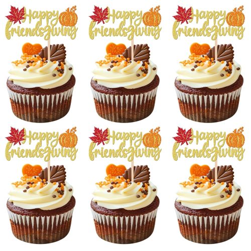 24 PCS Thanksgiving Cupcake Toppers Glitter Turkey Maple Leaves Pumpkin Hazelnut Fall Theme Cupcake Picks Blessed Gobble Givethanks Cake Decorations for Thanksgiving Theme Birthday Party Supplies
