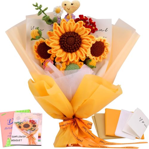 Iuuidu Crochet Kit for Beginners, Sunflower Beginners Crochet Kit, Crochet Flower Bouquet Kit, Knitting Starter Kit for Adults with Step-by-Step Video Tutorials Birthday Wedding Day Present