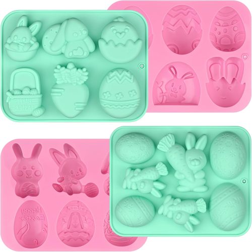 Actvty 4 Pack Easter Chocolate Molds, Bunny Half Egg Shaped Non-stick Silicone Molds for DIY Chocolate Candy Muffin Handmade Soap Cake Decoration