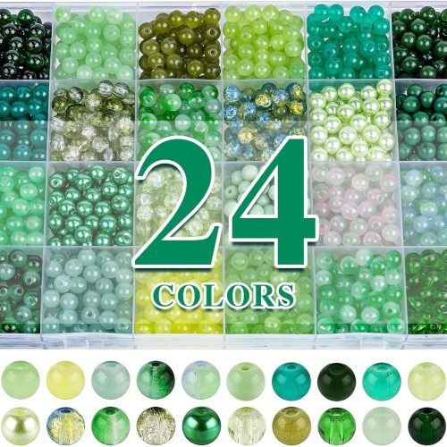 XSEINO About 1200PCS 6mm Glass Beads Bracelet Making Kit,24 Assorted Green Nature Series Colorful Crystal Beads for Bracelet and Jewelry Making and DIY Crafts,Friendship Bracelets