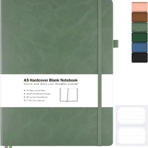 Blank Notebook, Hardcover Sketch Book, 8.5 x 5.5 Large Blank Journal, No Bleed Thick Paper Sketchbook for Drawing, Unlined Notebook Journal for Women Men School, A5 Leather Sketchbook, Lay Flat