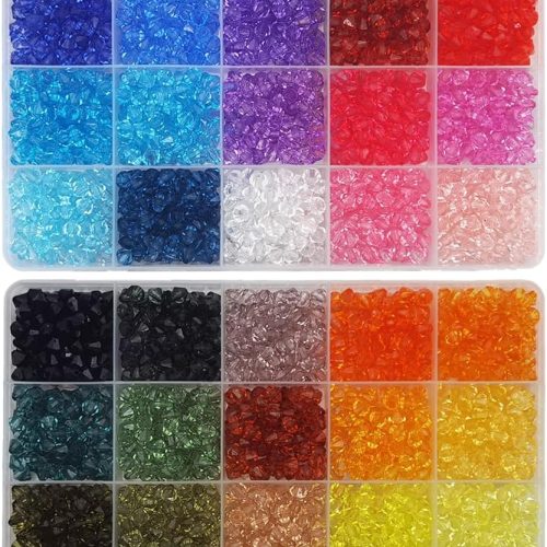 INSPIRELLE 2400 Pieces 6mm Bicone Beads 30 Colors Faceted Acrylic Beads Plastic Spacers Beads for Jewelry Making and Crafting