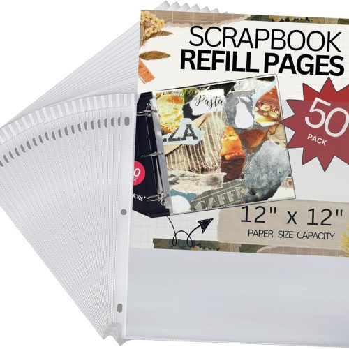 Performore 50 Pack of Scrapbook Refill Pages, 12.25" X 12.25" Clear Sheet Protectors for 3 Ring Binder, Plastic Sheet Sleeves, Top Loading Paper Protector, Archival Safe for Documents and Photo