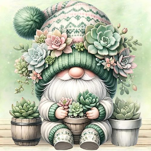1 LWZAYS Gnome Diamond Art Kits for Adults, Gnome Succulents Diamond Painting Kits for Adults Beginner, DIY Full Drill Diamond Dots Paintings for Home Wall Decor, 14x14inch