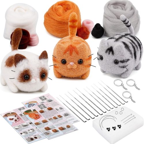 1 SHWAKK Needle Felting Kits, Needle Felting Starter Kit with Instructions, Felting Pad, Felting Wool, Felting Needles, Keychain and Split Ring for Craft Project and DIY Handmade