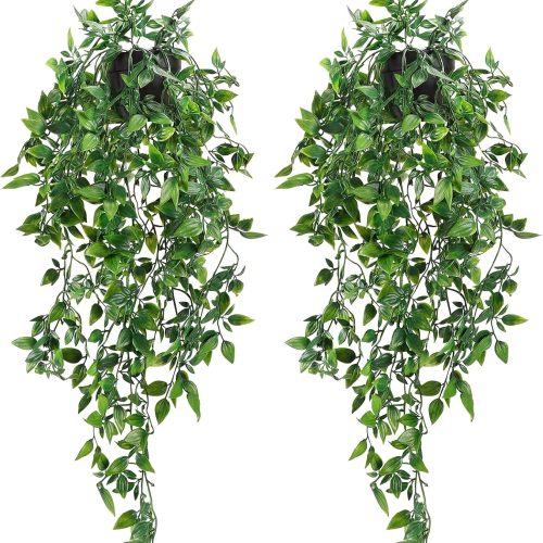 Whonline 2pcs Fake Hanging Plants, Artificial Potted Plants for Indoor Outdoor Aesthetic Office Living Room Shelf Decor