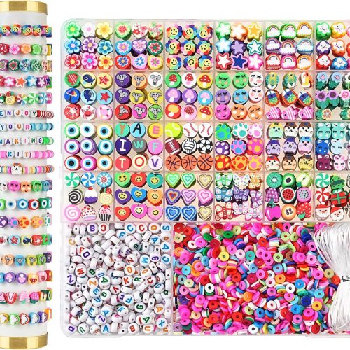 2300pcs Polymer Clay Beads Bracelet Making Kit, 24 Style Cute Fun Beads for Friendship Bracelets Letter Beads Charms Kit for Jewelry Making DIY Arts and Crafts Birthday Gifts Toys for Kids