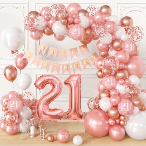 100pcs 21st Birthday Decorations, Balloons 18/12/10/5 Inches, Birthday Banner, Party Supplies