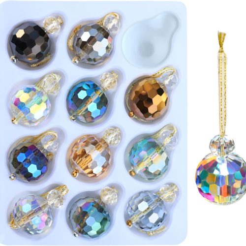 12 Pcs Multicolor Crystal Glass Christmas Balls Ornaments, 0.87" Mini Colorful Prism Ball Xmas Tree Decorations, Hanging Ornament Clearance for Wedding Party Home Decor(Multicolor)