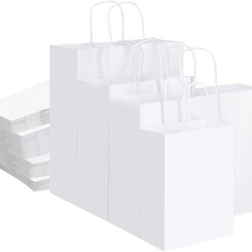 120 PCS White Gift Bags with Handles, Christmas Gift Bags 4 Assorted Sizes White Paper Bags Bulk for Small Business Retails Shopping Stocking Stuffers