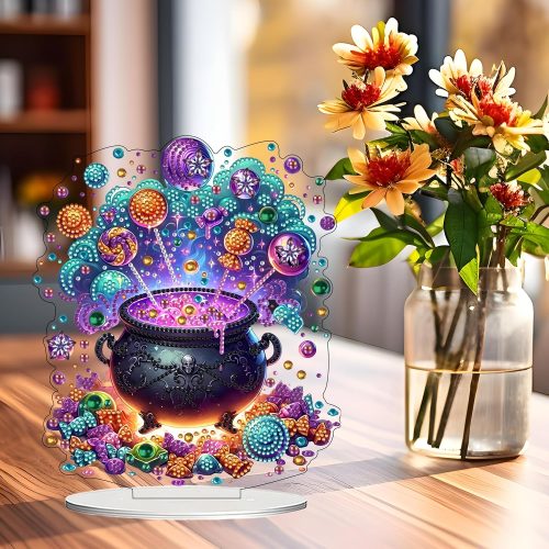 DIY 5D Tabletop Diamond Art Painting Kit，Double Sided Desktop Ornament Special Shaped Rhinestone Desk Placement Ornament，Home Stand Up Gem Painting Craft Kit，Gift (Halloween Crucible)