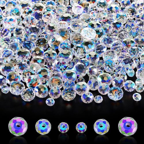WILLBOND 600 Pcs Crystal Glass Beads for Jewelry Making Bulk Faceted Gemstone Rondelle Loose Beads for Halloween Christmas Bracelet DIY Crafts 8mm, 6mm, 4mm(AB Color)
