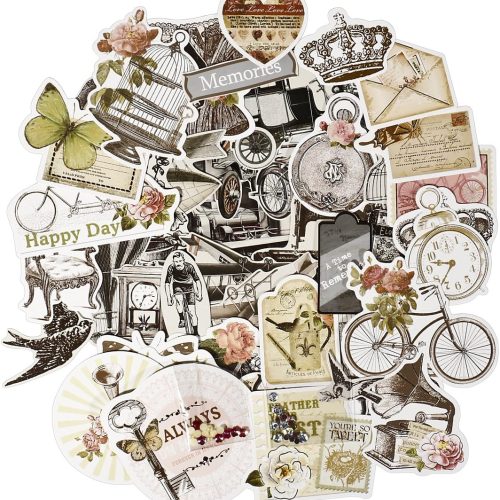 Vintage Stickers - 50PCS Stamp Stickers Ephemera Aesthetic Scrapbook Stickers for Water Bottle Scrapbook Supplies Deco Paper Stickers for Scrapbooking Supplies, Journaling Supplies, DIY Crafts